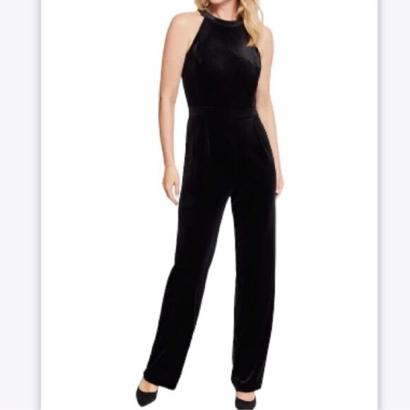 J. McLaughlin Black Tania Velvet Halter Neck Wide Leg Jumpsuit Size L - Picture 1 of 15